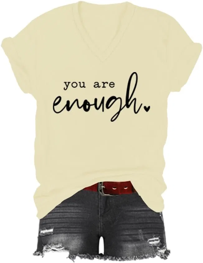 Футболка с принтом V-образным вырезом You are Enough, Creamy Yellow