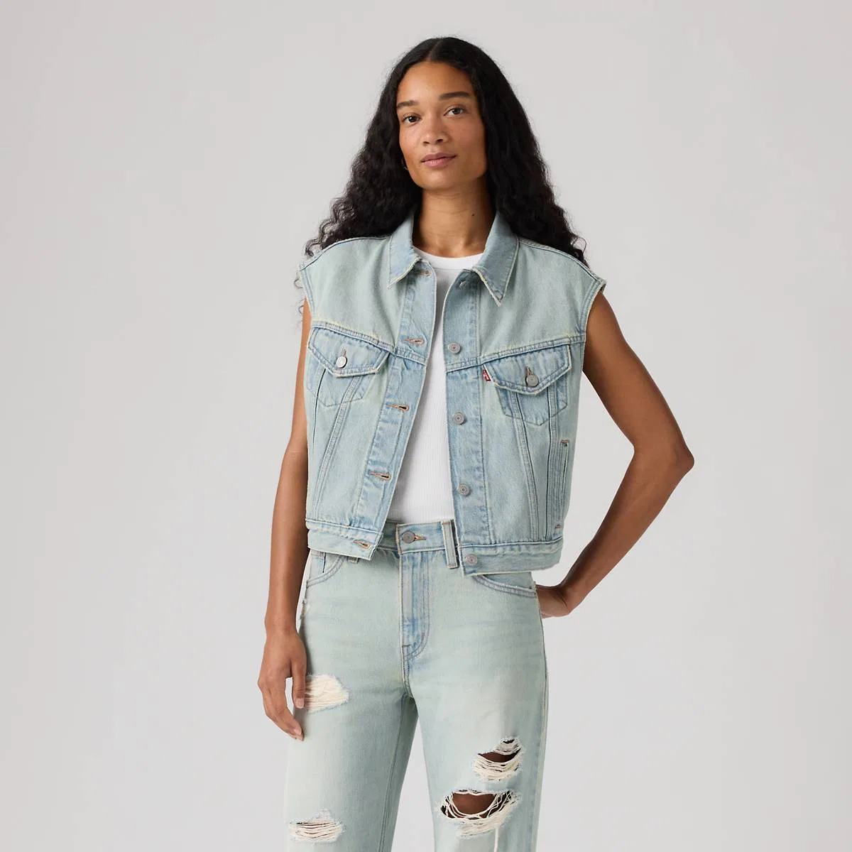 Укороченный жилет дальнобойщика 90-х Levi's, Que Pasa Trucker - Medium Wash — фото 3