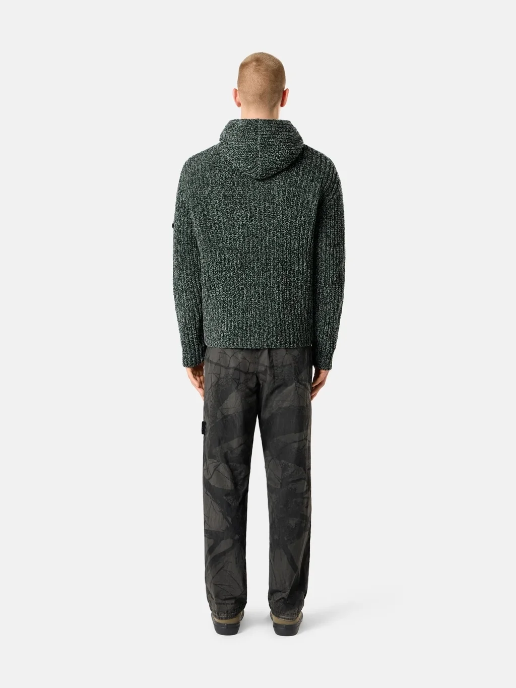 Мужской вязаный свитер Stone Island Loose-fit Zip-up With Pockets, темно-зеленый меланж — фото 3