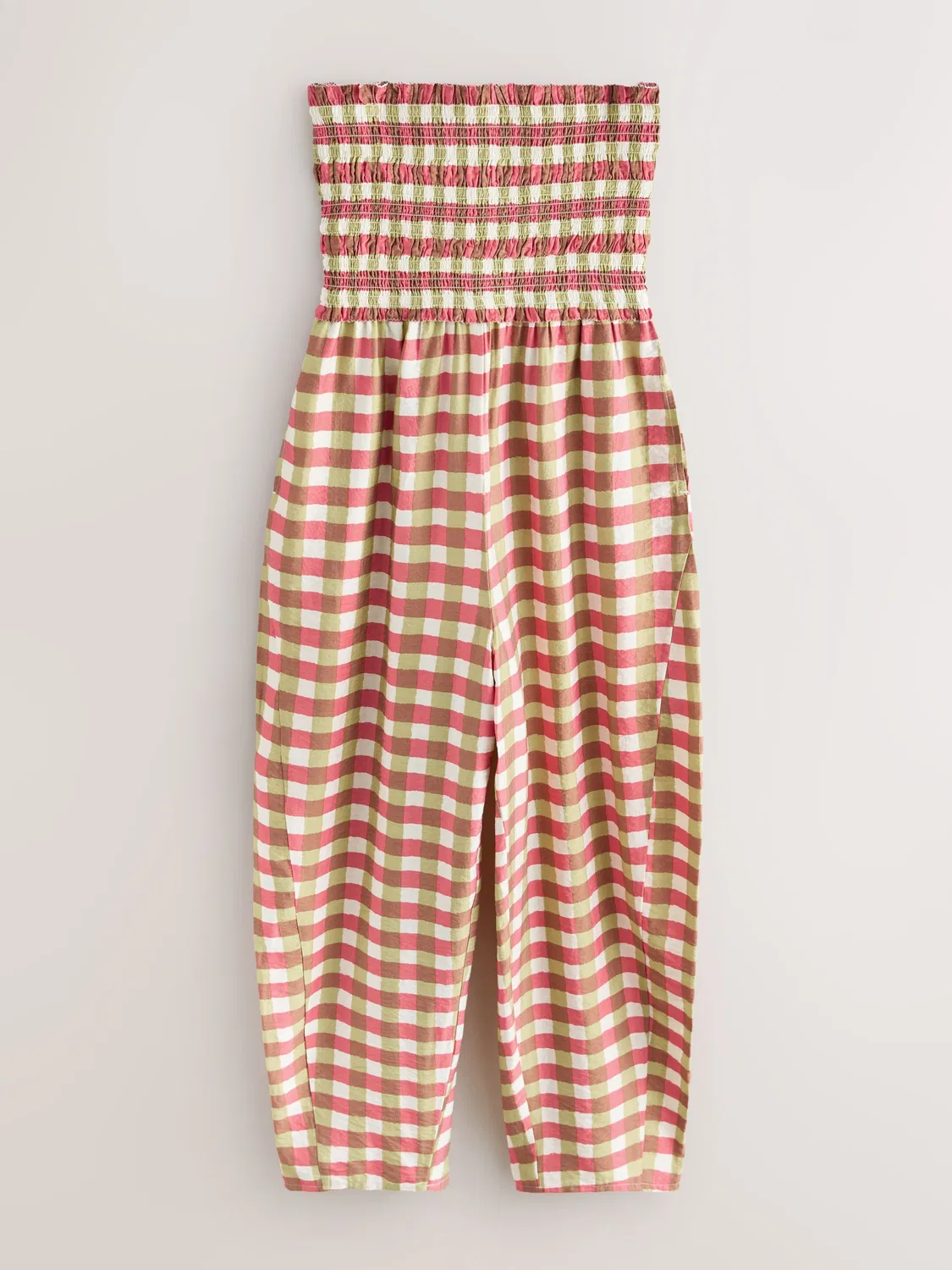 Комбинезон с бандо, шитье, модель Barrel Leg Next, Pink/Green Gingham — фото 4