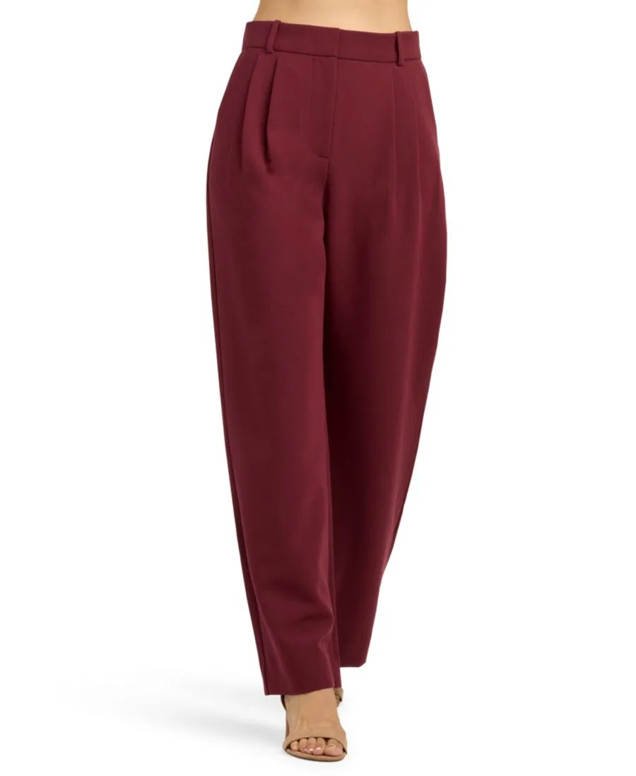 Брюки широкие с защипами, модель Soft Stretch Wide-Leg BCX, Merlot