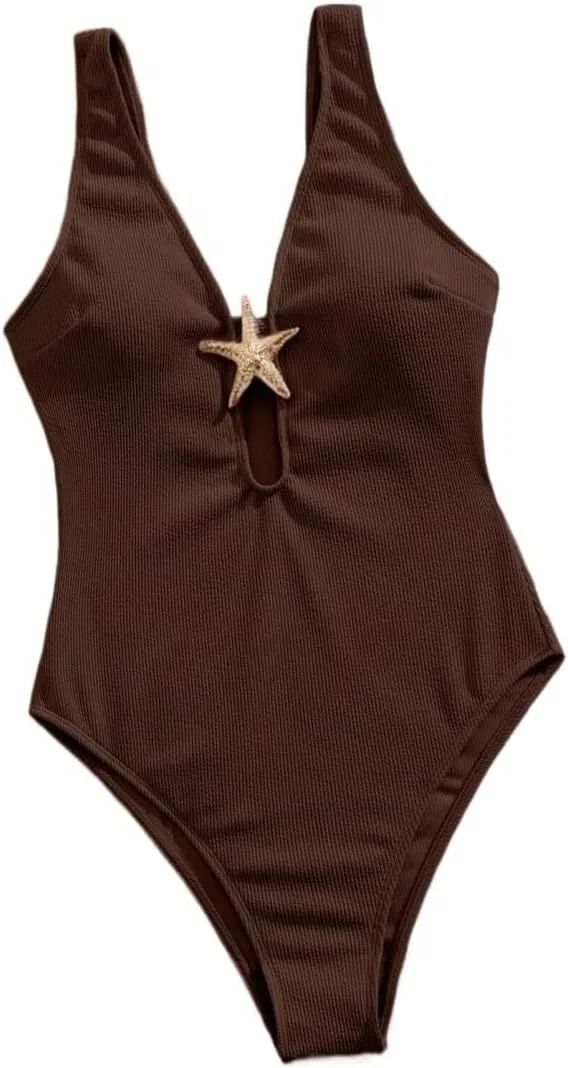 Женский цельный купальник с перекрестным дизайном Chocolate Brown