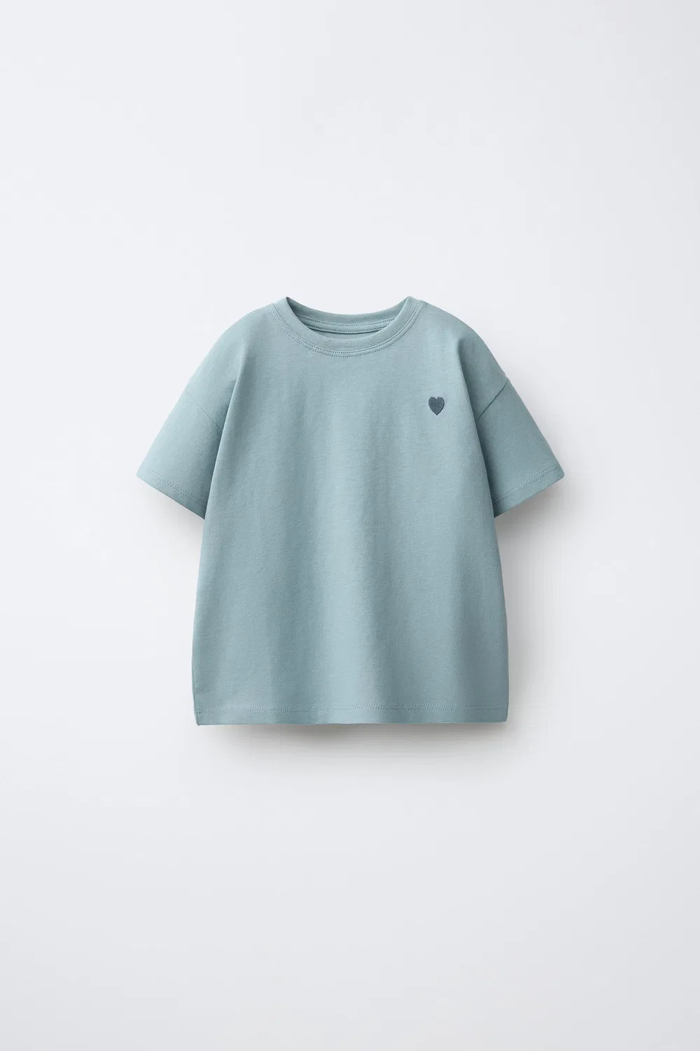 Простая футболка с вышитым сердечком ZARA, Bluish