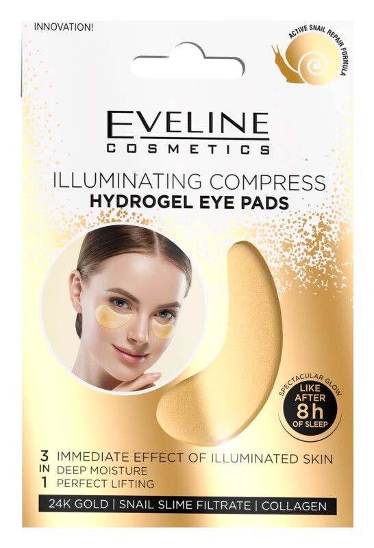 

Гидрогелевая маска вокруг глаз с экстрактом слизи улитки Eveline Cosmetics Gold Illuminating Compress