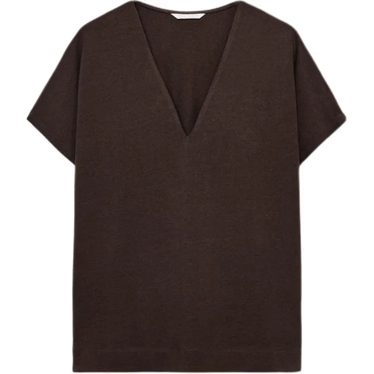 Женская футболка с V-образным вырезом Brown ZARA, Коричневый