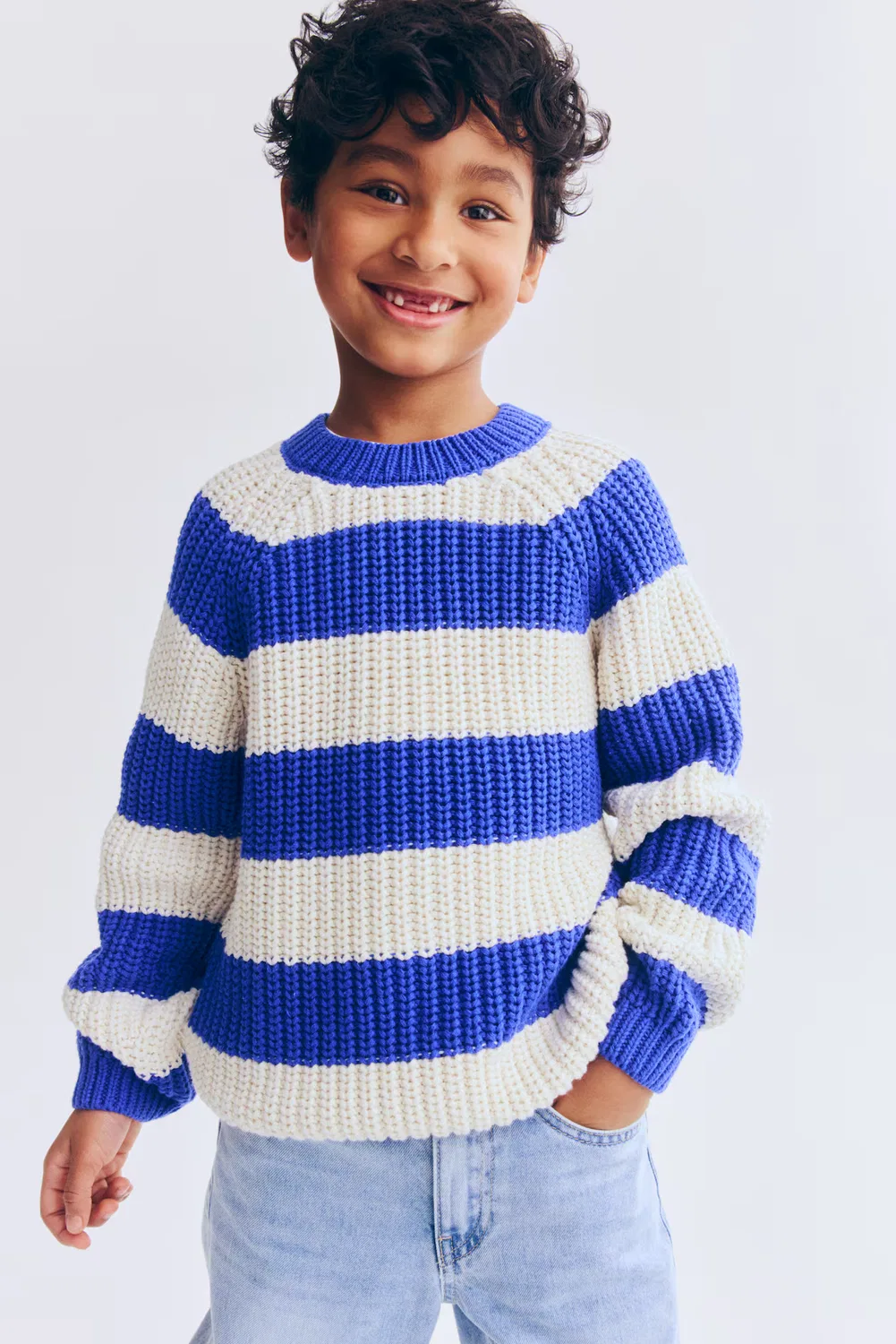 Хлопковый свитер в рубчик H&M, Blau/Weiß