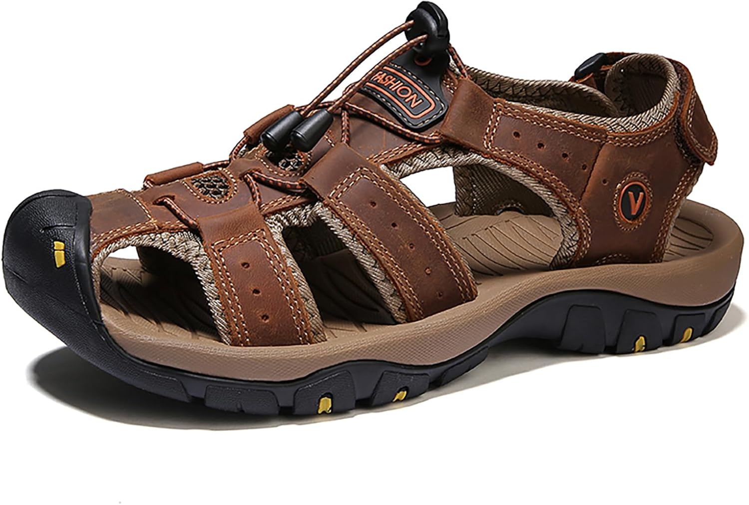 

Мужские походные сандалии с закрытым носком - кожаные, противоскользящие, дышащие, идеально подходят для активного отдыха и повседневного использования Generic, коричневый