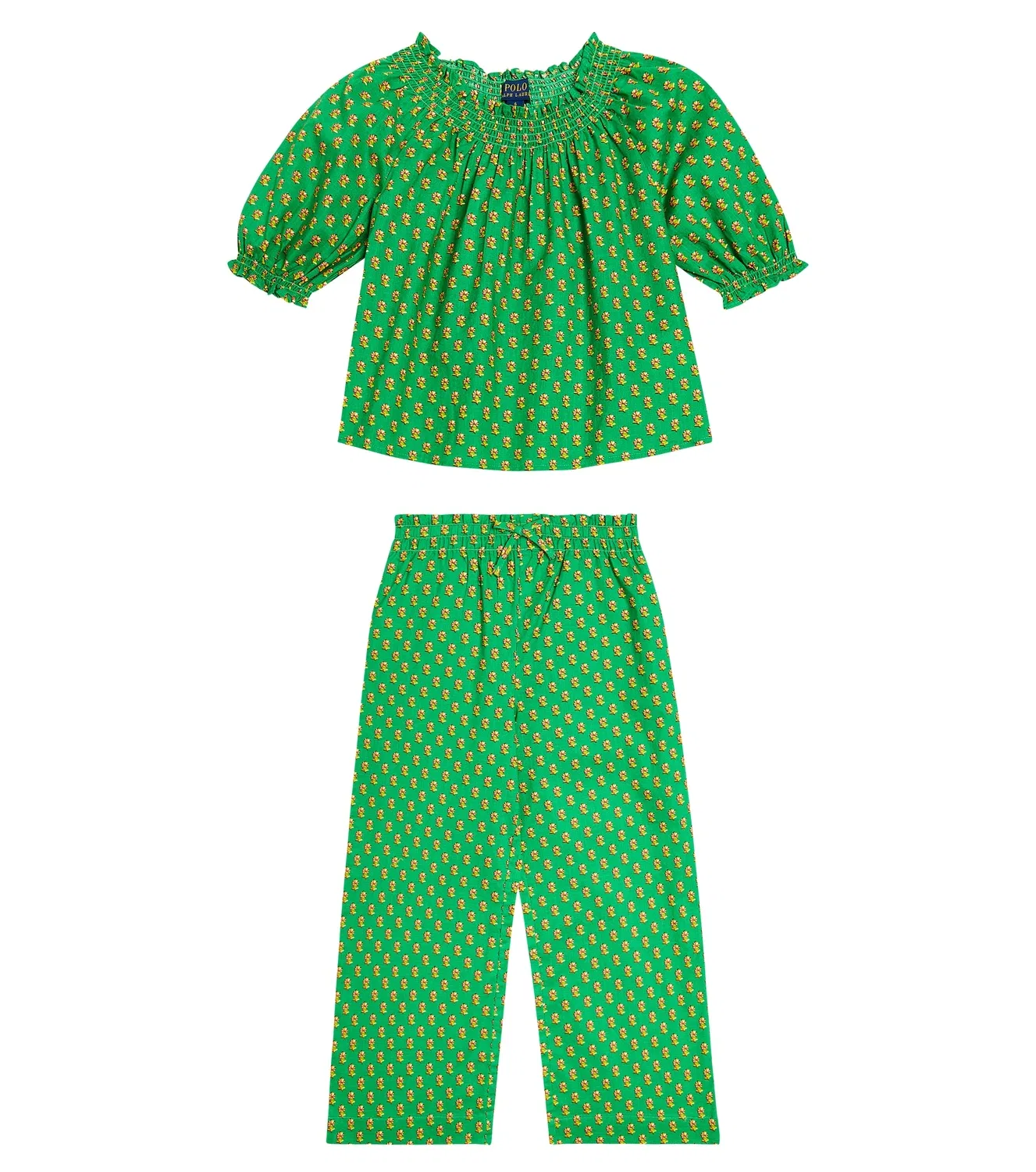 Комплект из топа и брюк хлопковый Preppy Woodblock Polo Ralph Lauren Kids, зеленый