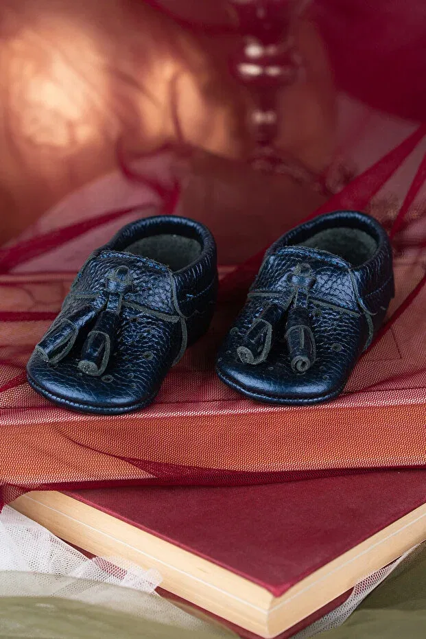 Детские мокасины для мальчиков кожаные Deriza, Navy Blue