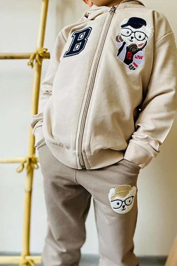 Детский спортивный комплект с принтом Teddy Bear Embroidery Breeze, Beige — фото 4