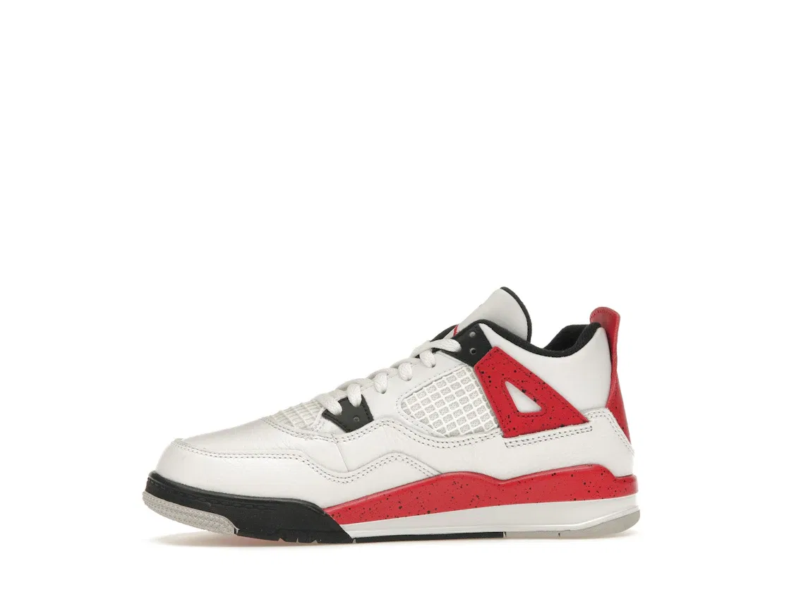 Детские кроссовки с верхом из кожи White/Fire Red/Black/Neutral Grey Jordan 4 Retro Jordan, White/Fire Red/Black/Neutral Grey — фото 3