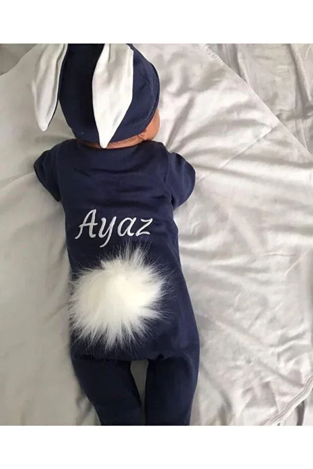 Детский комбинезон для новорожденных хлопковый Rabbit baby jumpsuit For Baby, Navy Blue