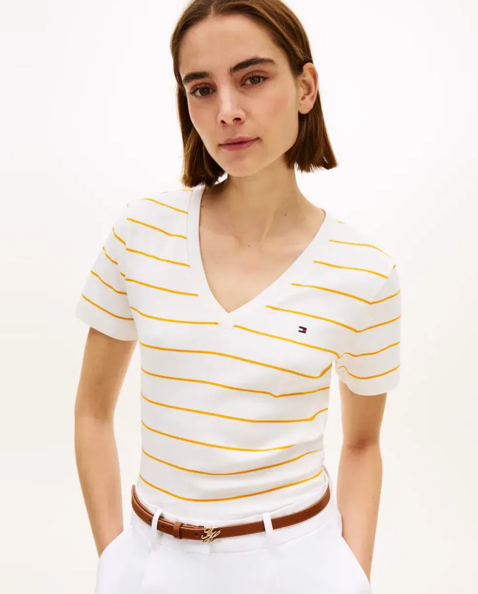 Женская футболка с V-образным вырезом Tommy Hilfiger, Blanco — фото 3