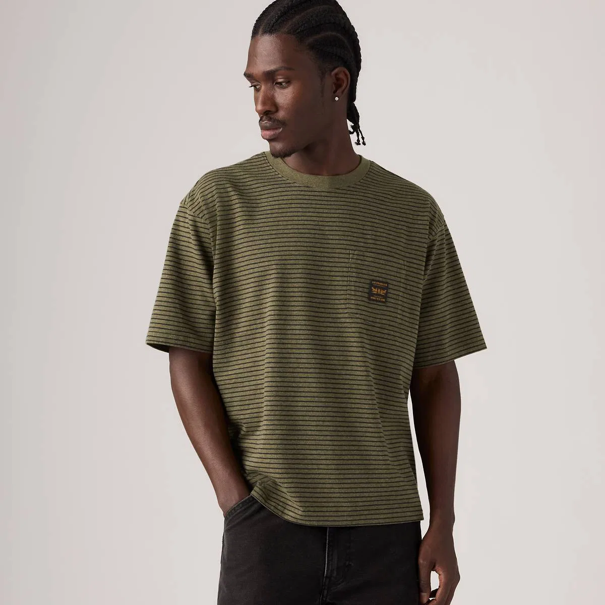 Рабочая футболка с коротким рукавом и карманом Levi's, Garry Stripe Green Heather - Green