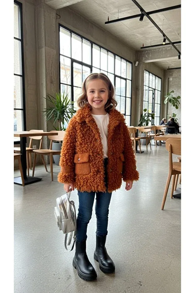 Детское пальто из плюша для девочек Girl - plush coat and curly waiter boy Hc Kids Wear, Hardal — фото 2