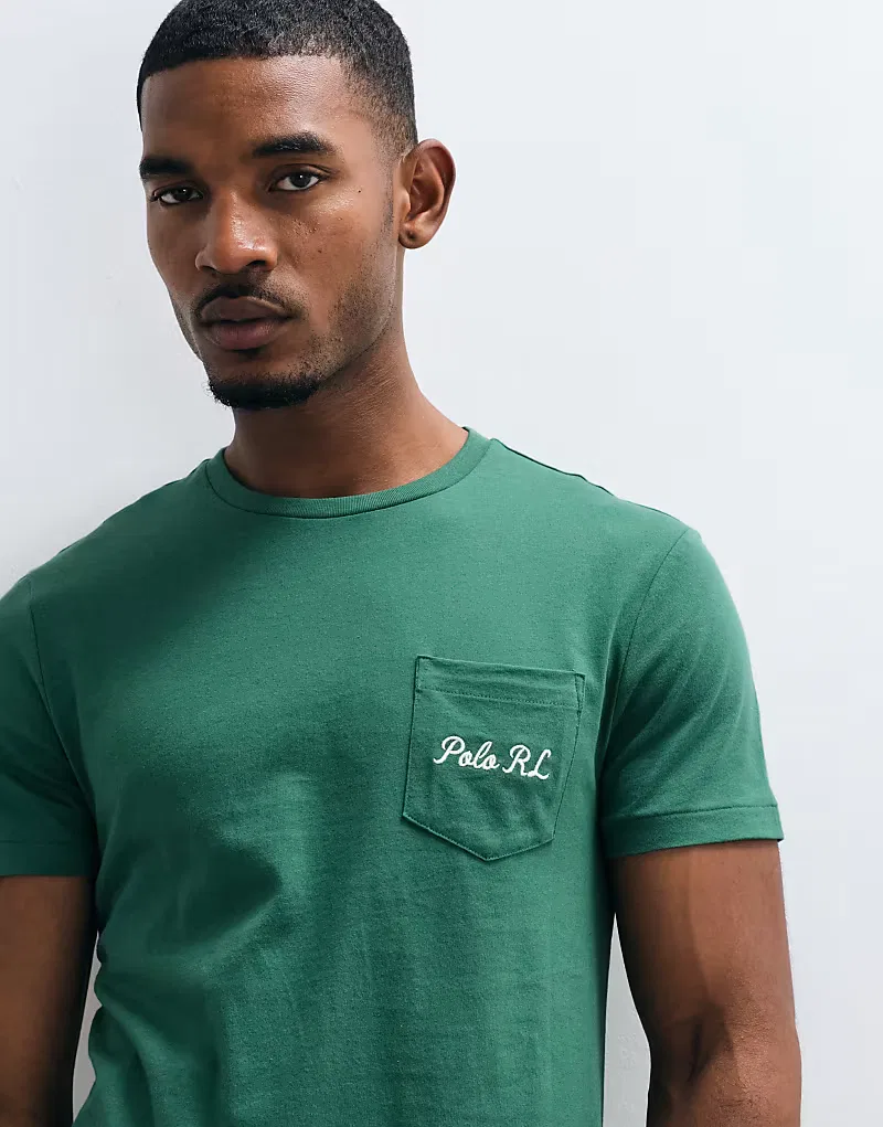 Приталенная трикотажная футболка Polo Ralph Lauren с принтом медведя, зеленый — фото 4