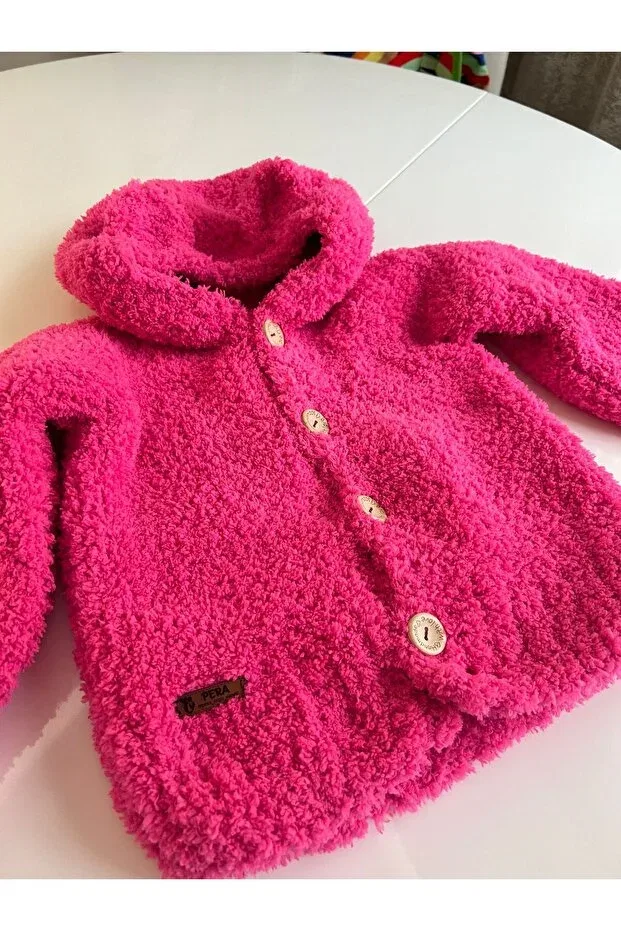 Детское пальто-кардиган с капюшоном Knitting art hand knitted bear coat Pera, Pink — фото 2