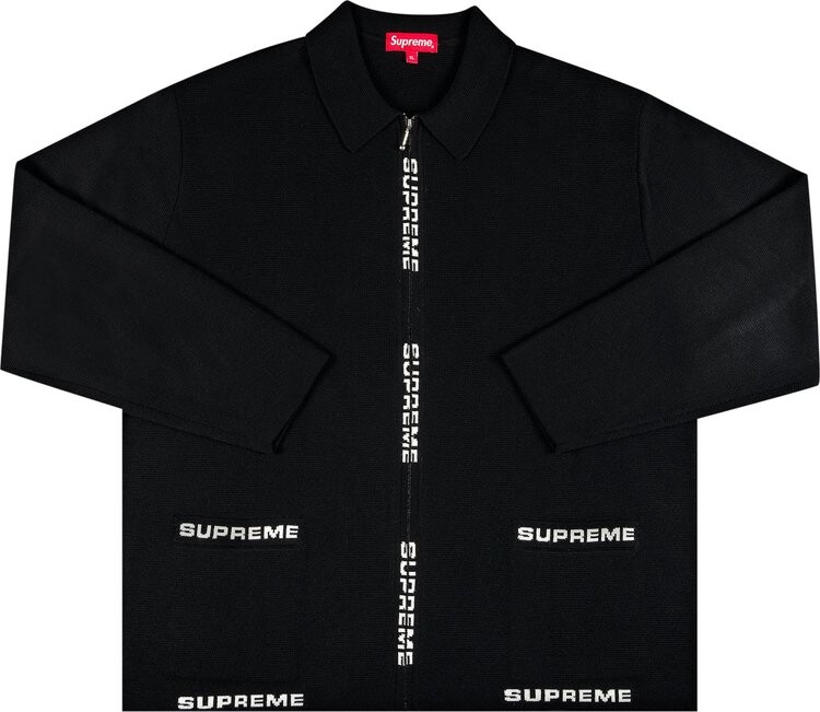 

Кардиган Supreme Logo Trim Zip Up Cardigan 'Black', черный