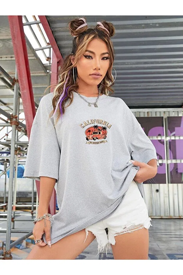 Женская футболка оверсайз с принтом California Daxis Sportwear Company, Gray