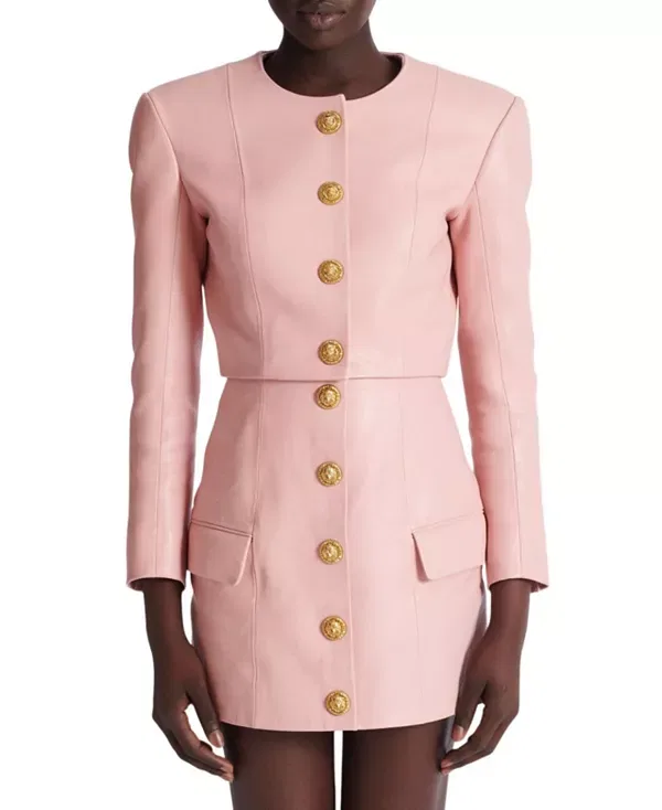 Женская куртка из кожи ягненка Balmain, розовый
