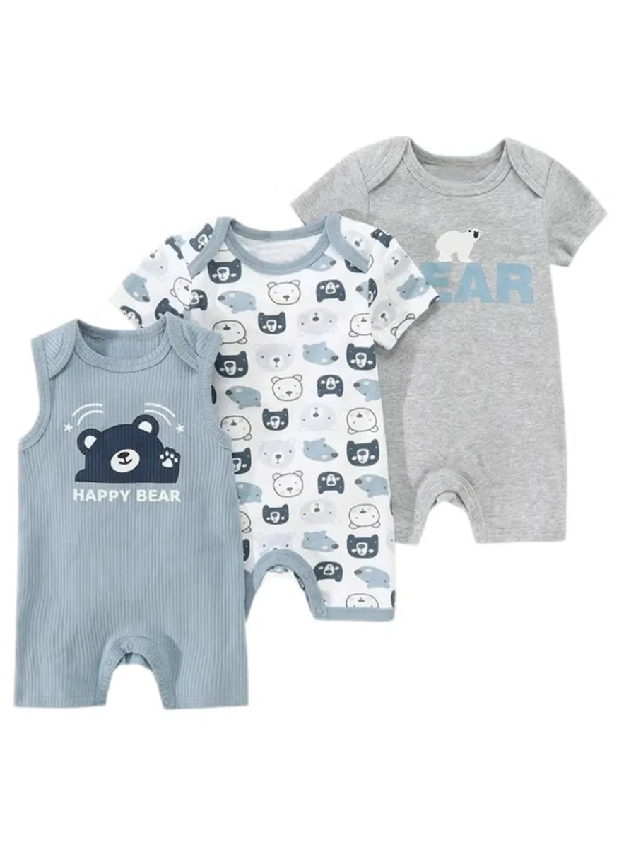 Боди-комбинезон с коротким рукавом, комплект из 3 предметов, Rhappy Bear, Bambimici, разноцветный