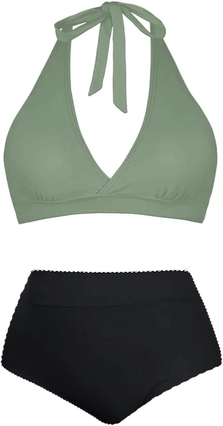 Женский раздельный танкини с V-образным вырезом Generic, Dark Green — фото 2