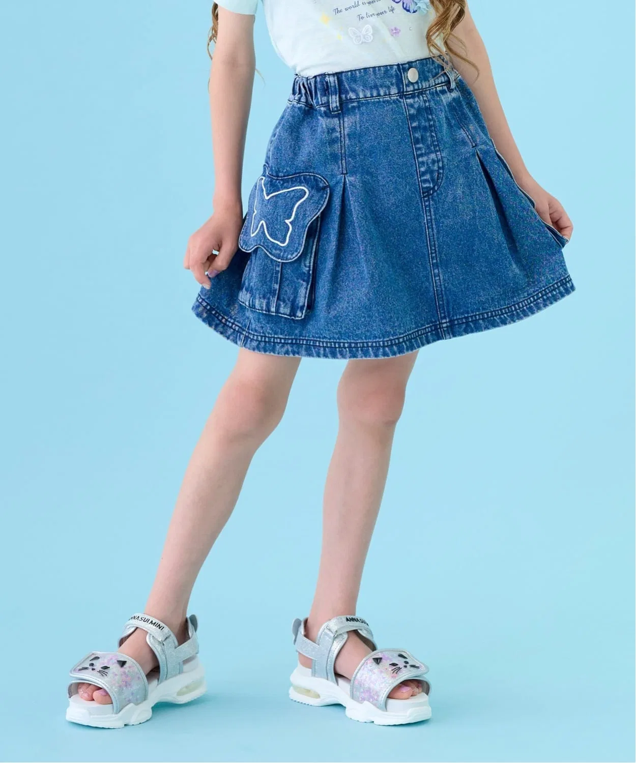 Детские джинсовые шорты-юбка с бабочками для девочек ANNA SUI mini, Blue