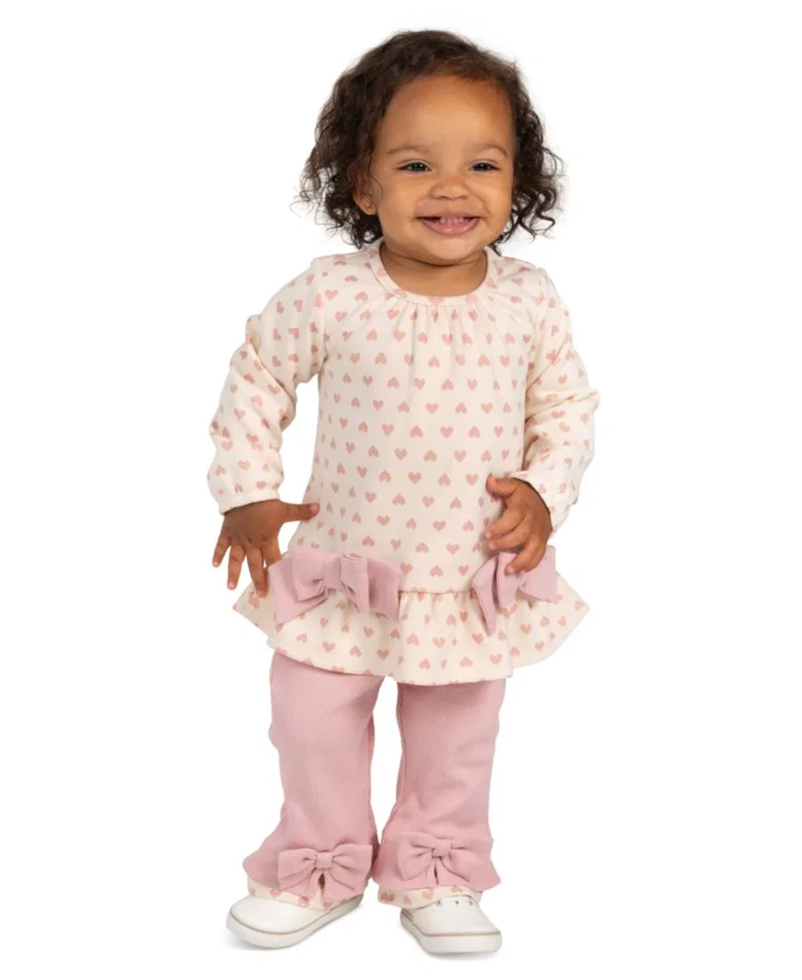 Комплект из топа с принтом и леггинсов с рюшами, модель Heart Print Rare Editions, Soft Ivory/Pink