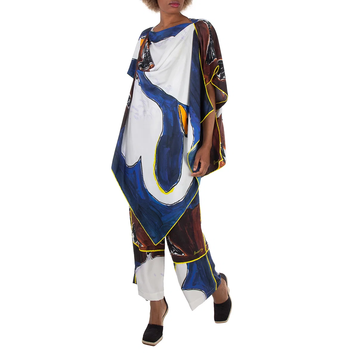 Брюки клеш из шелка с графическим принтом Graphic-Print Silk Flared Trousers Burberry, Knight Ip Pattern — фото 3