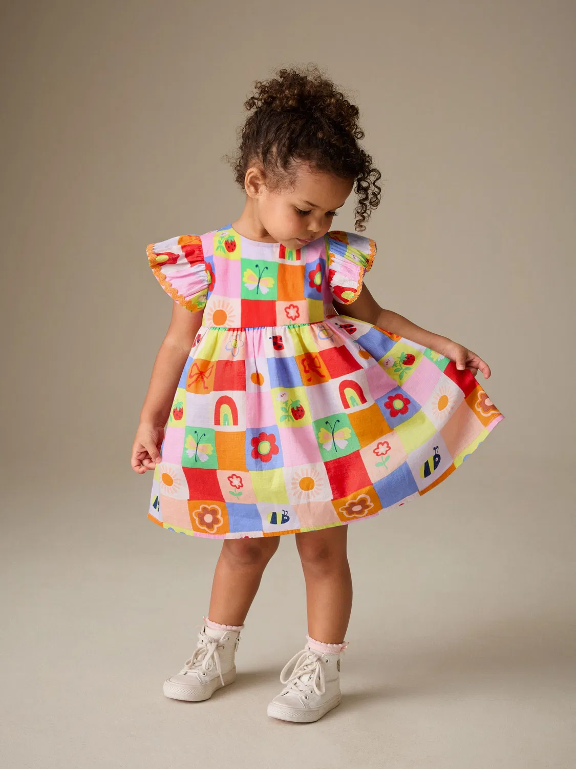 Платье Multi Character Ric Rac Frill Sleeve Next, разноцветный