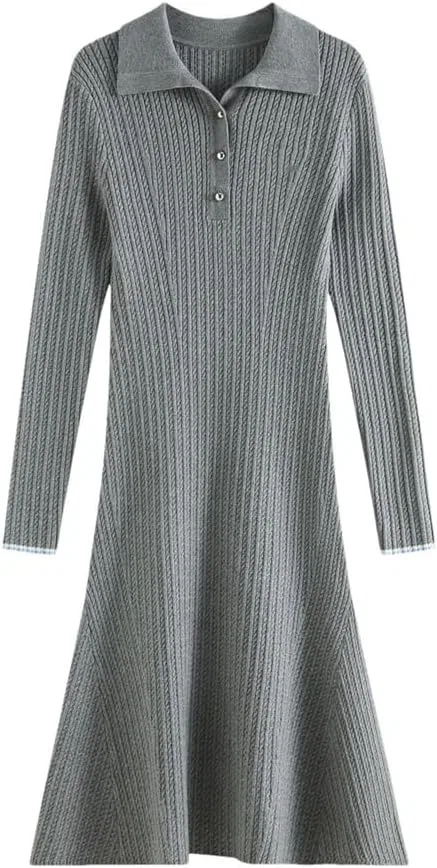 Женское платье-свитер офисное с отложным воротником Generic, Dark Gray
