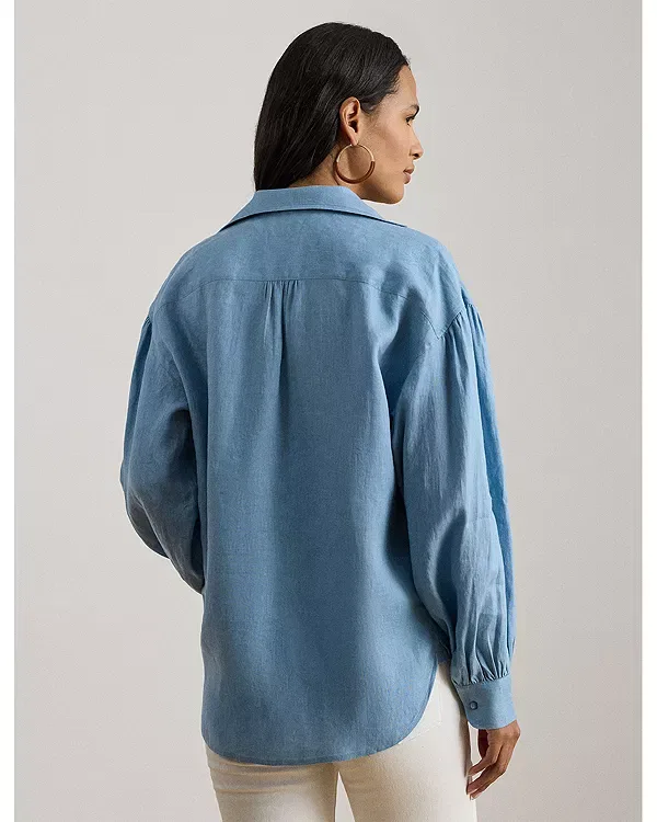 Женская блуза с рукавом-буф из льна Ralph Lauren, синий — фото 3