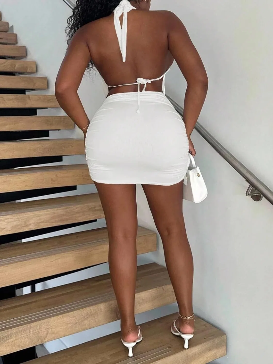 Женское облегающее платье с вырезом и открытой спиной Bodycon, White — фото 2
