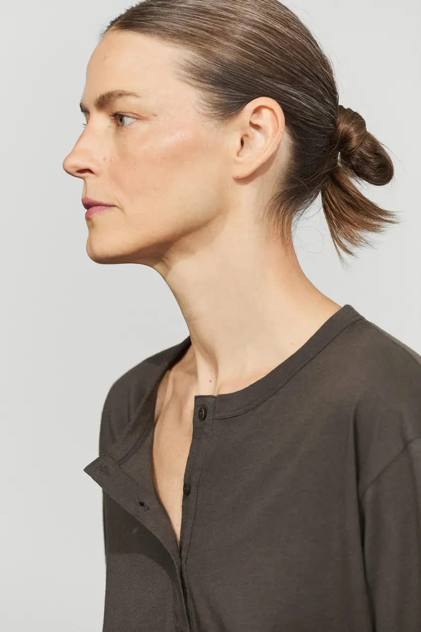 Лонгслив Massimo Dutti 100 % Cotton Baker, серо-коричневый — фото 3