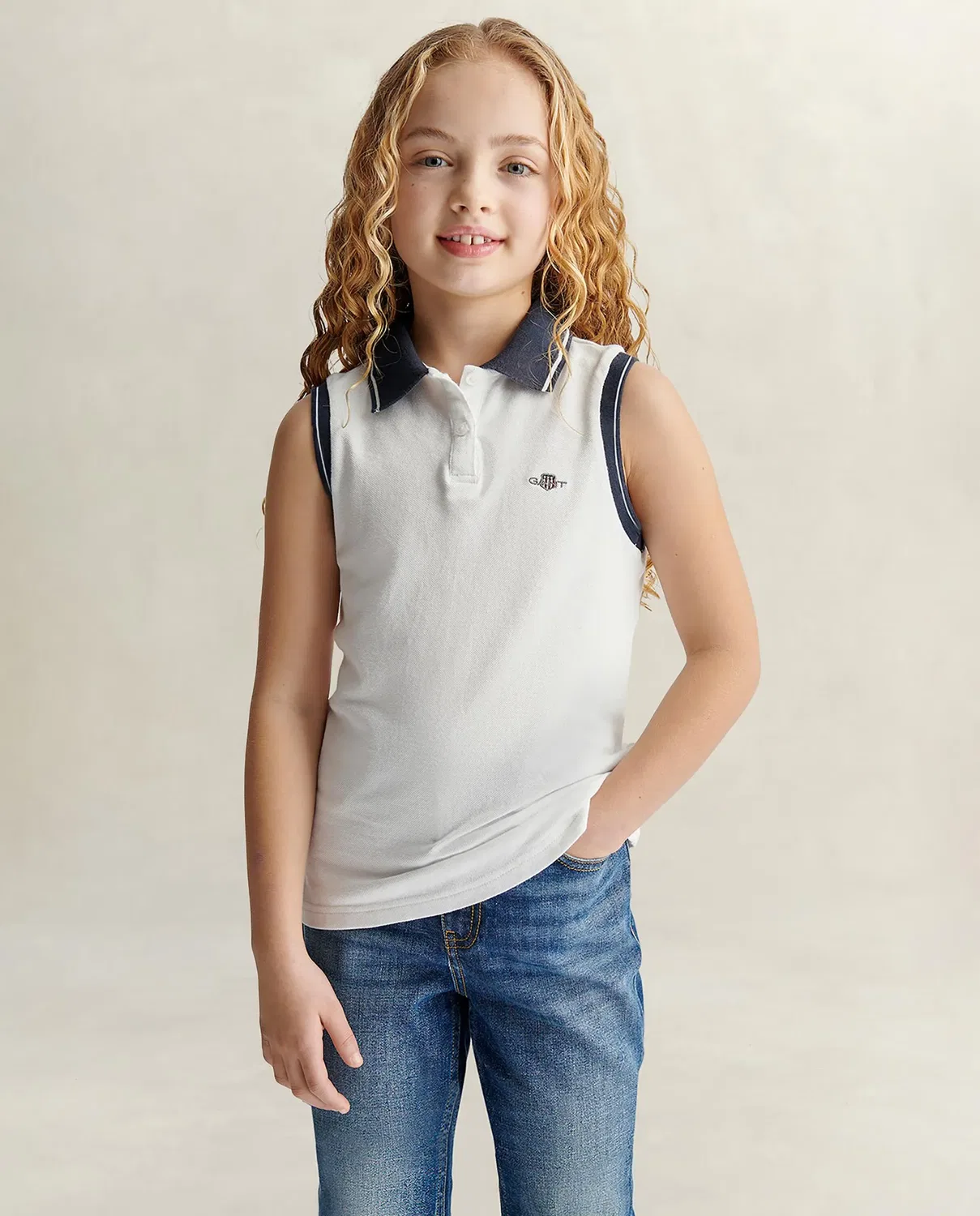 Детское поло для девочек хлопковое Gant, Blanco