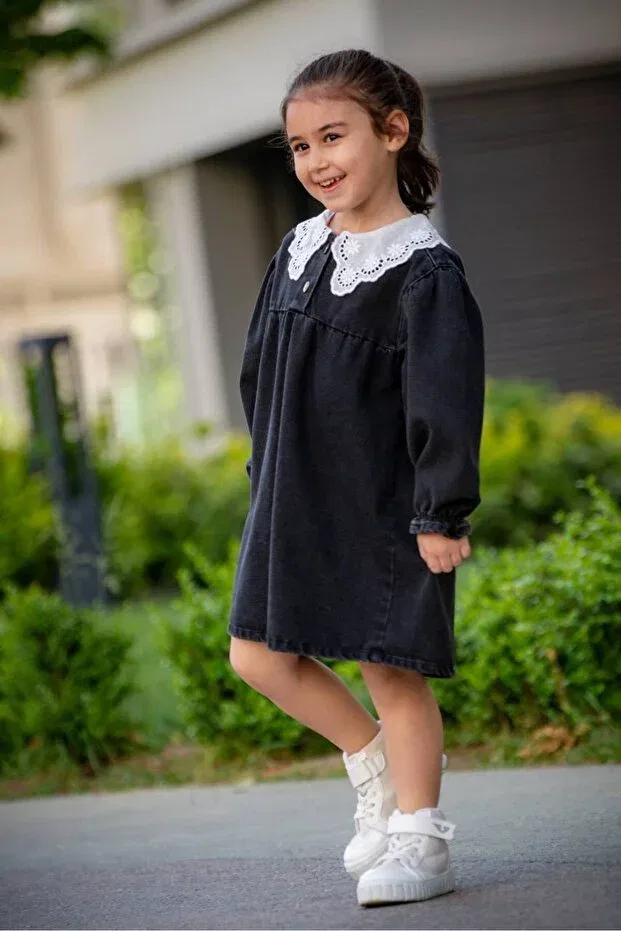 Детское платье джинсовое с длинным рукавом Ervaa Kids, Navy Blue — фото 2