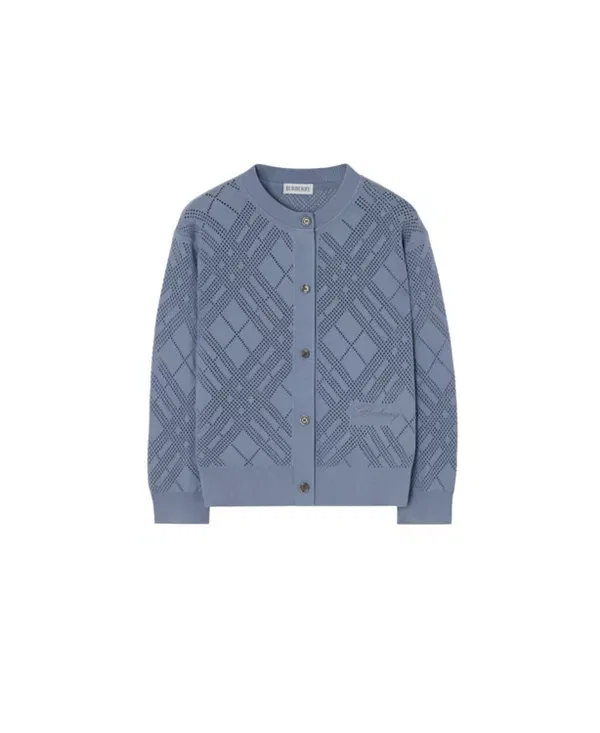Детский кардиган для девочек с принтом Burberry Check, Steel Blue