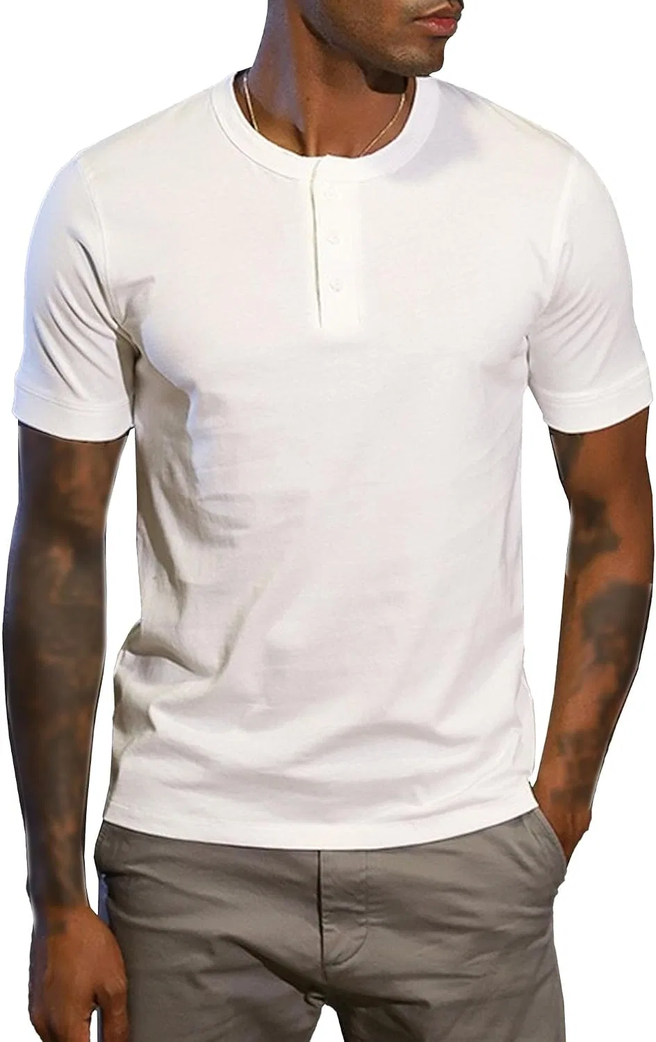 Мужская облегающая футболка-поло с воротником-стойкой Athletic Basic Henley, White