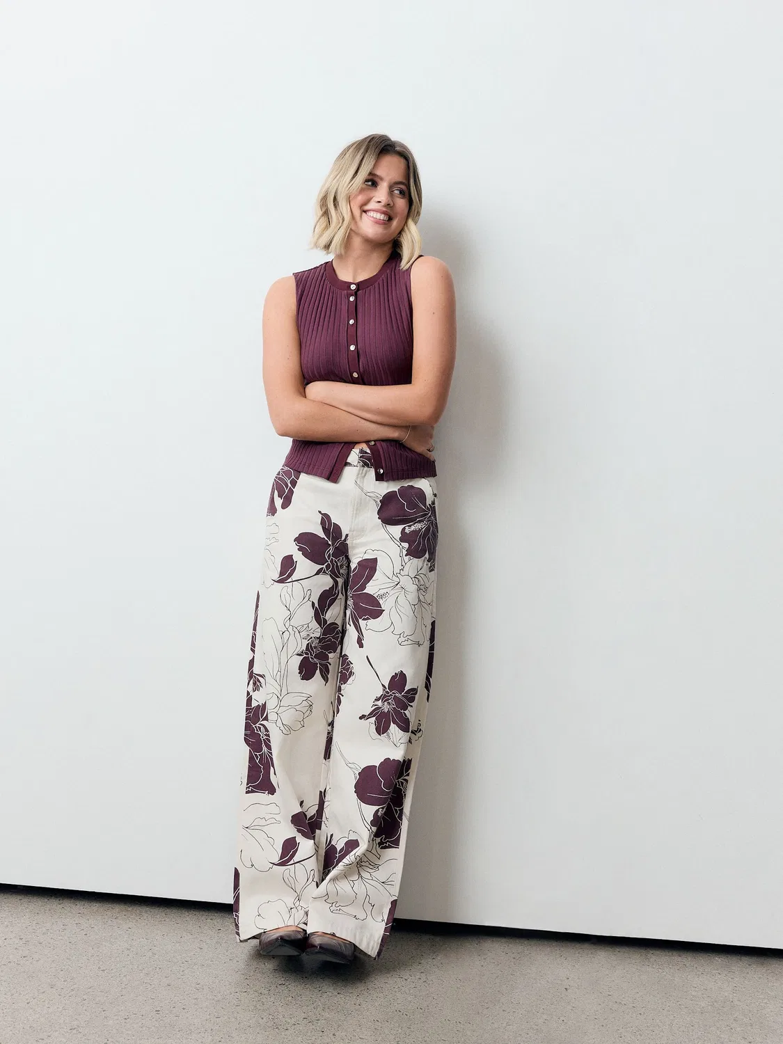 Топ ребристый, модель Ribbed Button Through Sleeveless Next, винный — фото 4