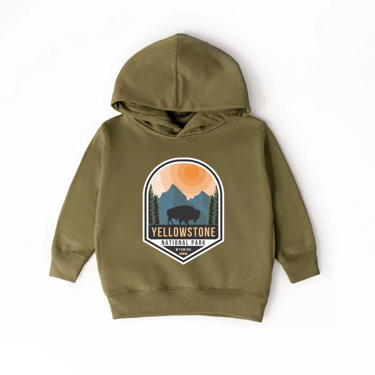 Детская худи с принтом Yellowstone National Park Badge The Juniper Shop, Army Green — фото 2