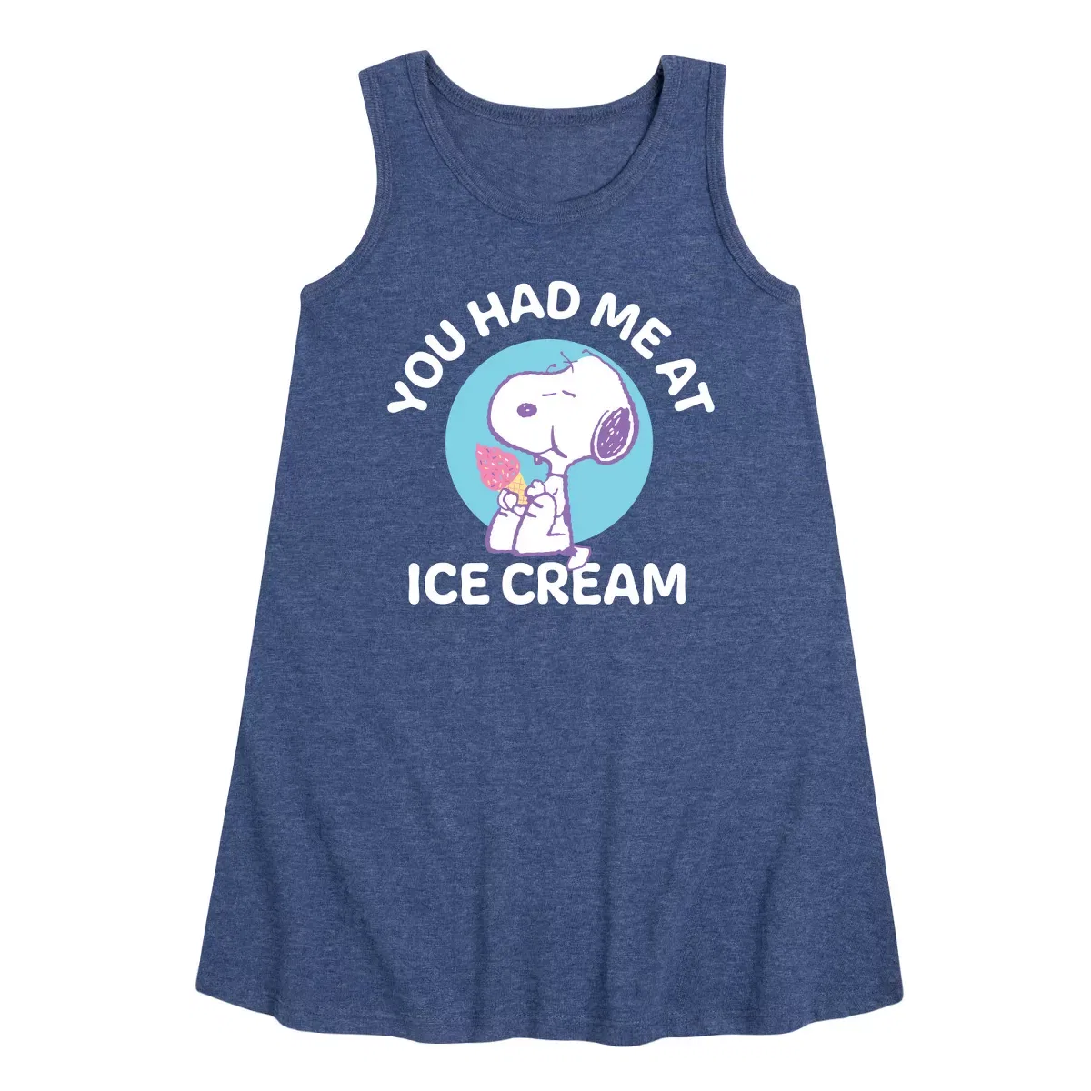Детское платье для девочек без рукавов You Had Me At Ice Cream Peanuts, Heather Navy