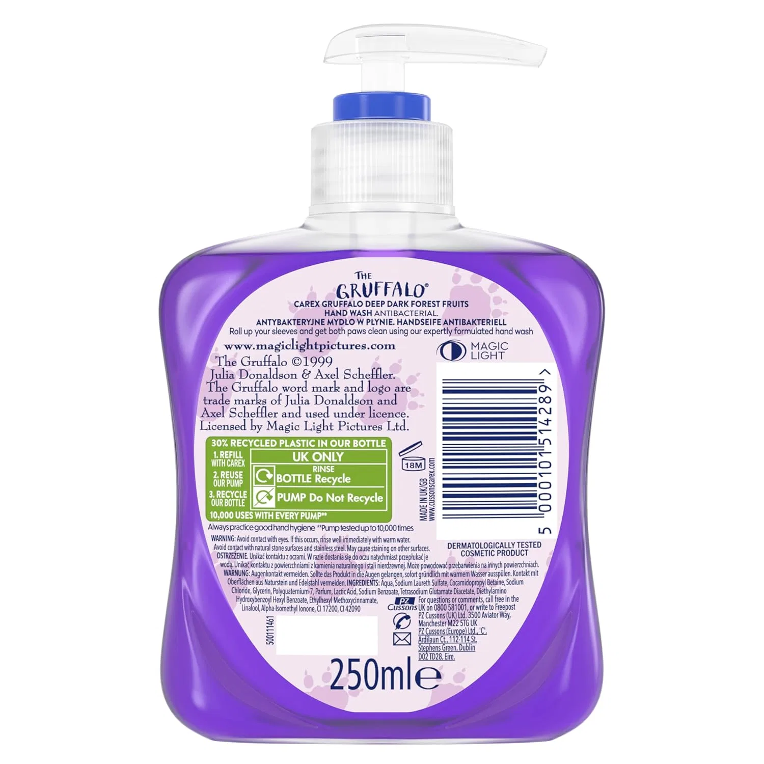 Антибактериальное жидкое мыло для рук Carex Gruffalo Deep Dark Forest Fruits, 6 x 250 мл, Purple — фото 3