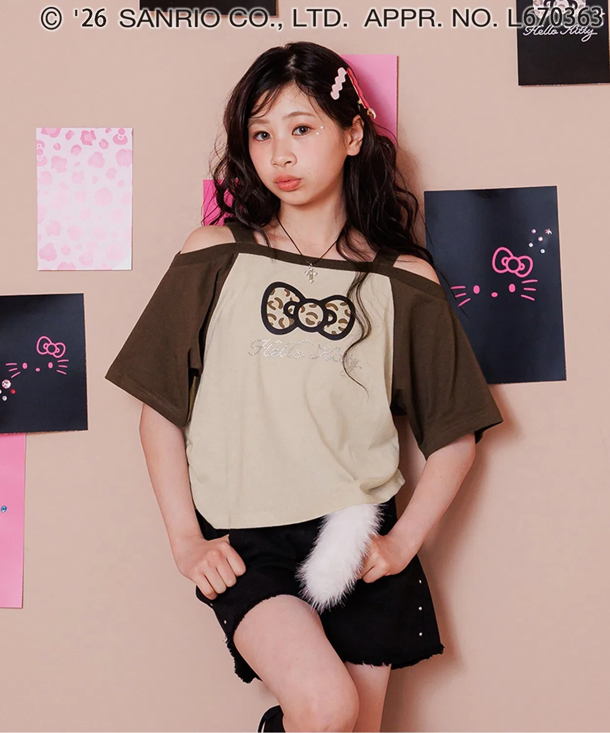 Детская футболка оффшор с принтом Hello Kitty Y2K GAL Sanrio, Brown