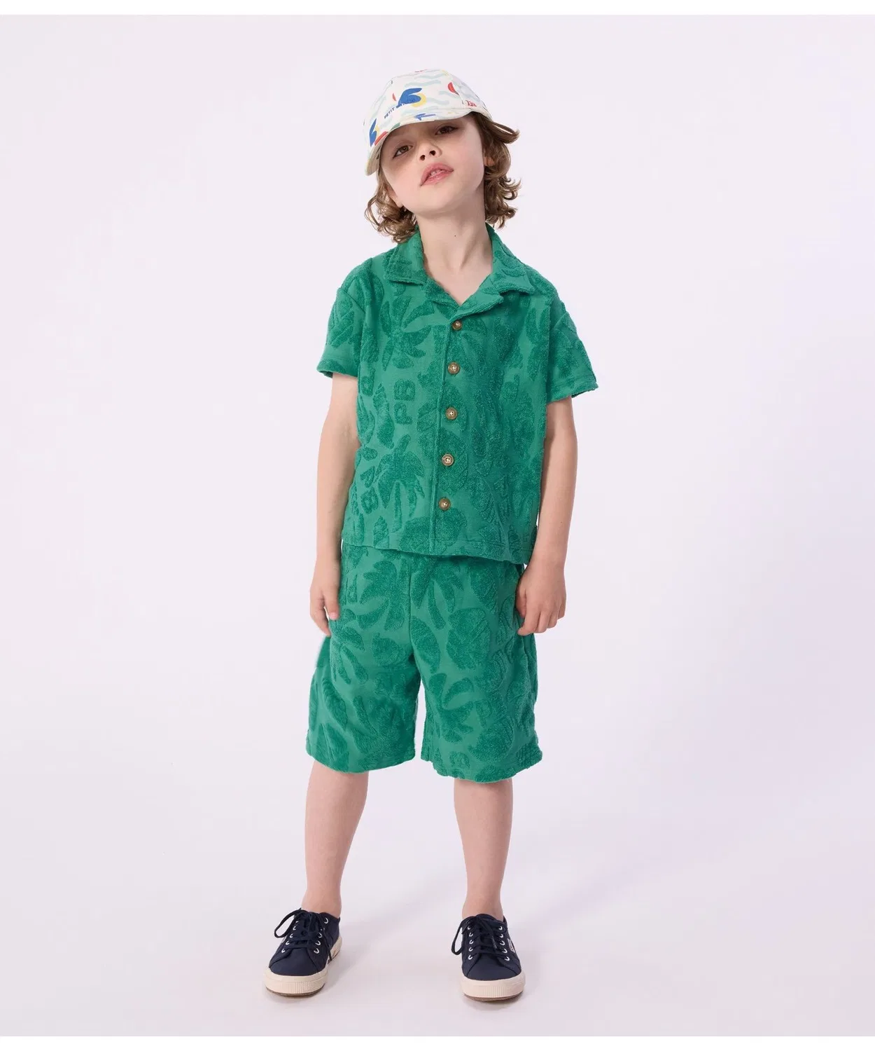 Детская рубашка с коротким рукавом с принтом Petit Bateau, Зеленый — фото 2