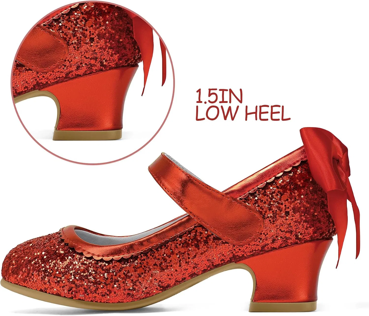 Детские туфли для девочек с блестками Mary Jane Heels K KomForme, Red Glitter Silk — фото 4