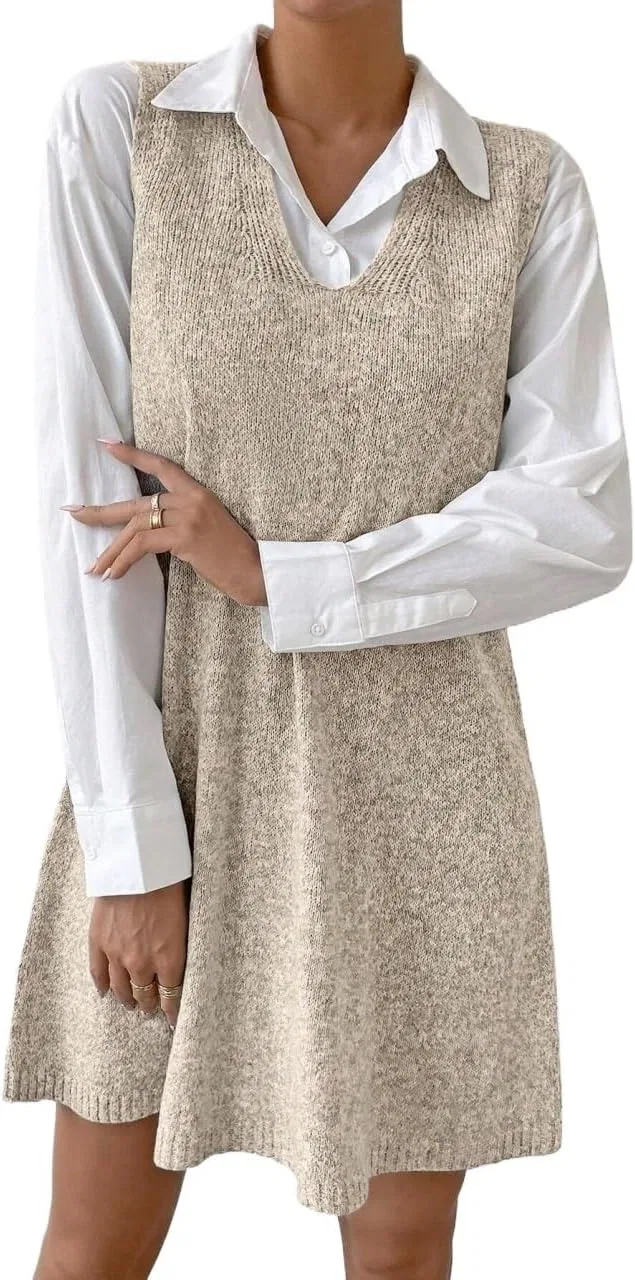 Женское короткое платье без рукавов Knit, Apricot