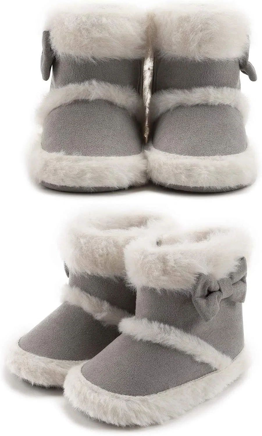 Детские ботинки для девочек с бантом и нескользящей подошвой Bestgift, Khaki — фото 4