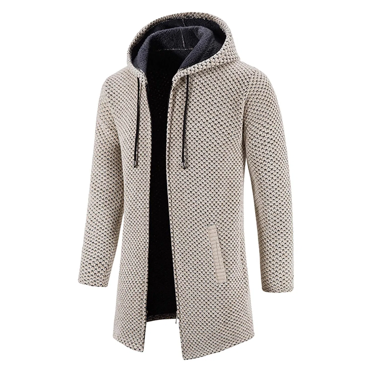 Мужское утепленное пальто-кардиган с капюшоном и молнией, beige