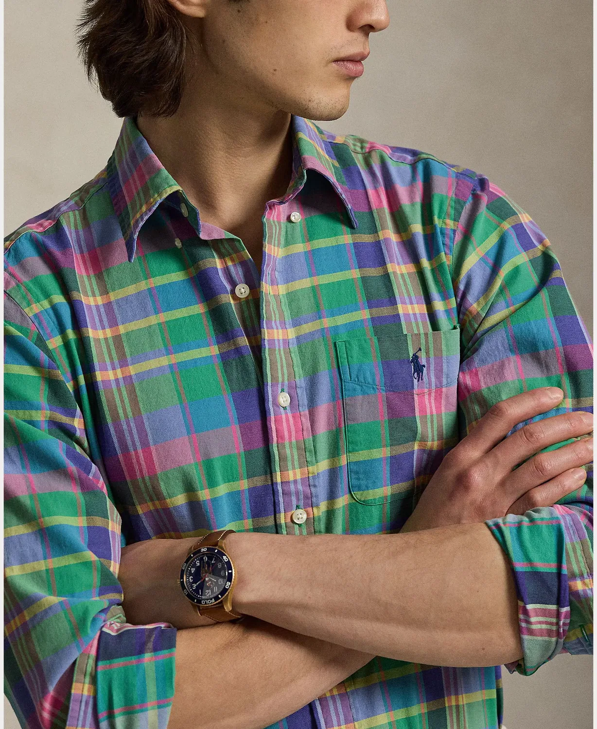 Мужская рубашка с длинным рукавом Custom Fit Polo Ralph Lauren, Verde — фото 3