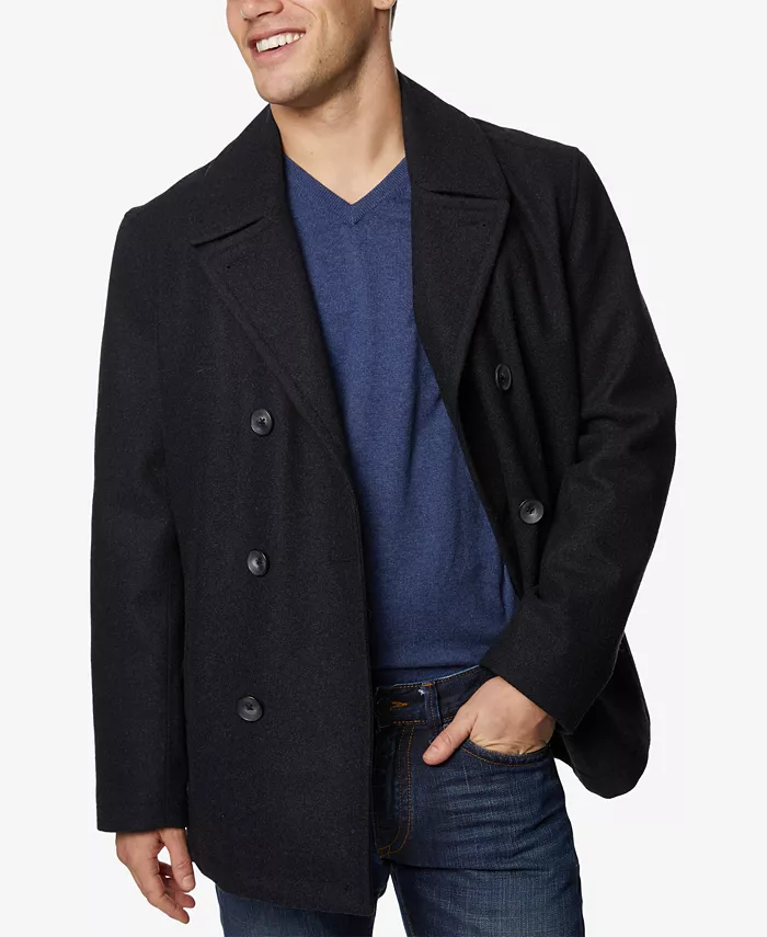 

Мужское пальто на трех пуговицах pea coat Nautica, серый